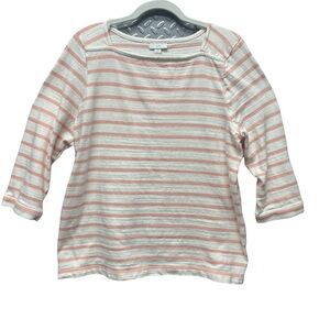J. Jill Women's 3/4 Sleeve Tee Pink White Stripes Boat Neck